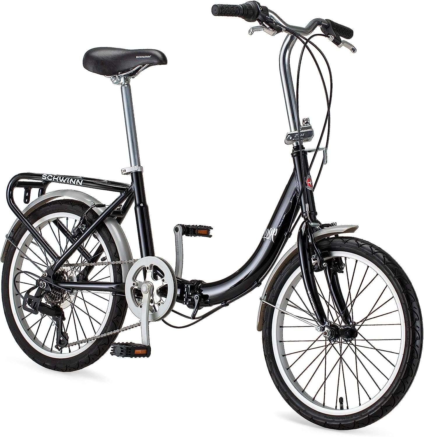 Schwinn Loop Adult Folding Bike, 20′′ Wheels, 7-Speed, Step-Through Frame, with Cargo Rack & Bag