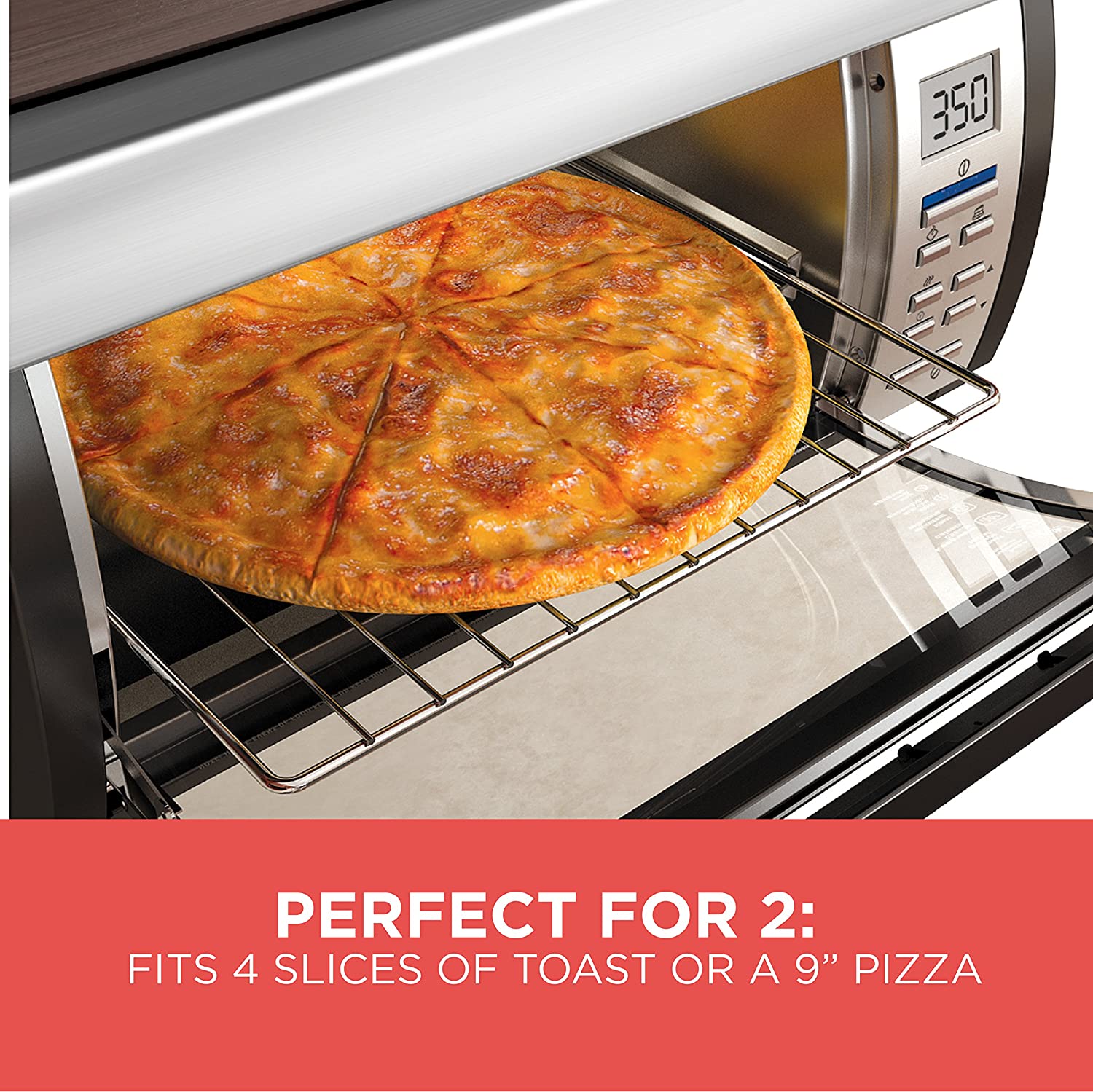 BLACK+DECKER SpaceMaker Under-Counter Toaster Oven, Digital Controls, Black/Stainless Steel, Fits 9′′ Pizza or 4 Slices