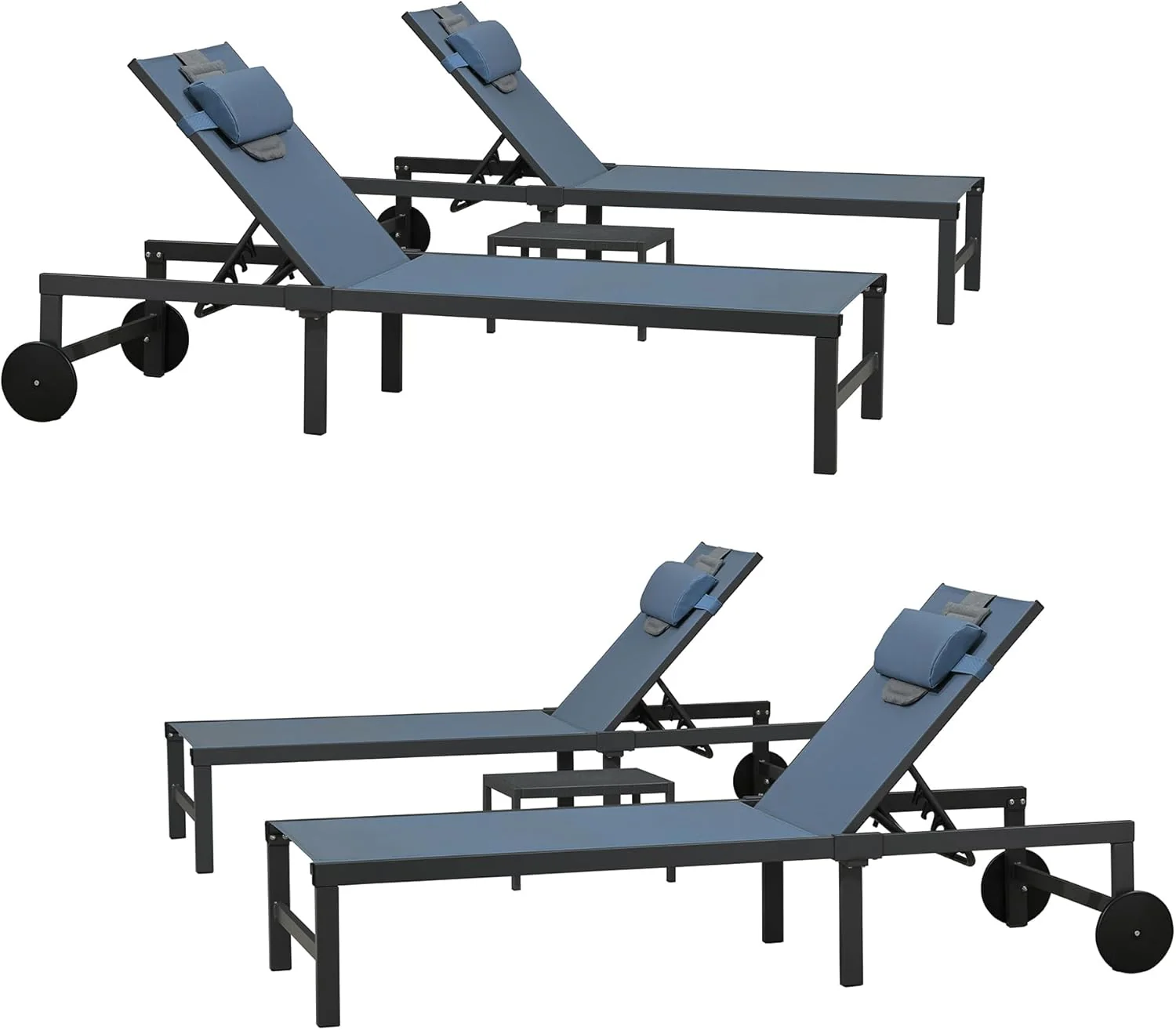 PURPLE LEAF Patio Tanning Lounge Chair Set with Face Down Hole Outdoor Aluminum Adjustable Reclining Chairs Wheels Pillows and Table for Poolside Beach Sunbathing Lounger, Beige