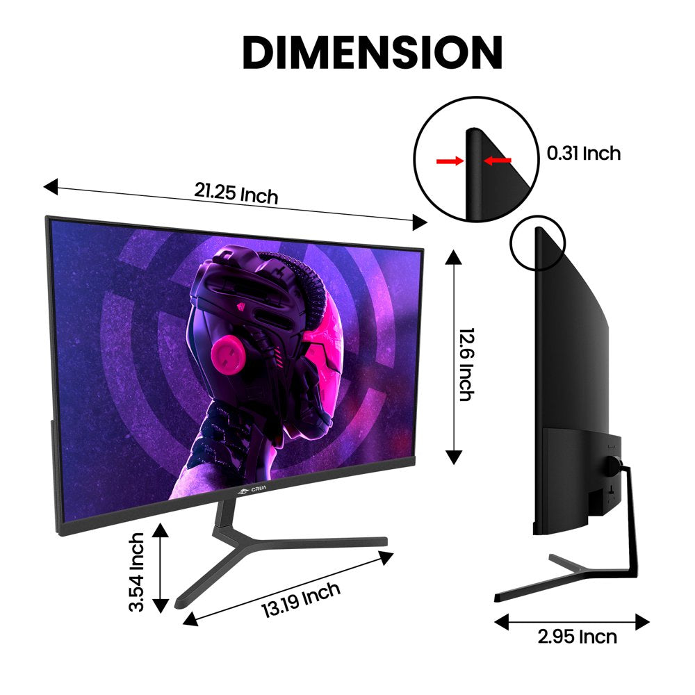 CRUA 24′′ Curved Gaming Monitor, 180Hz FHD 1080P, AMD FreeSync, Low Blue Light, HDMI/DP Ports, Black
