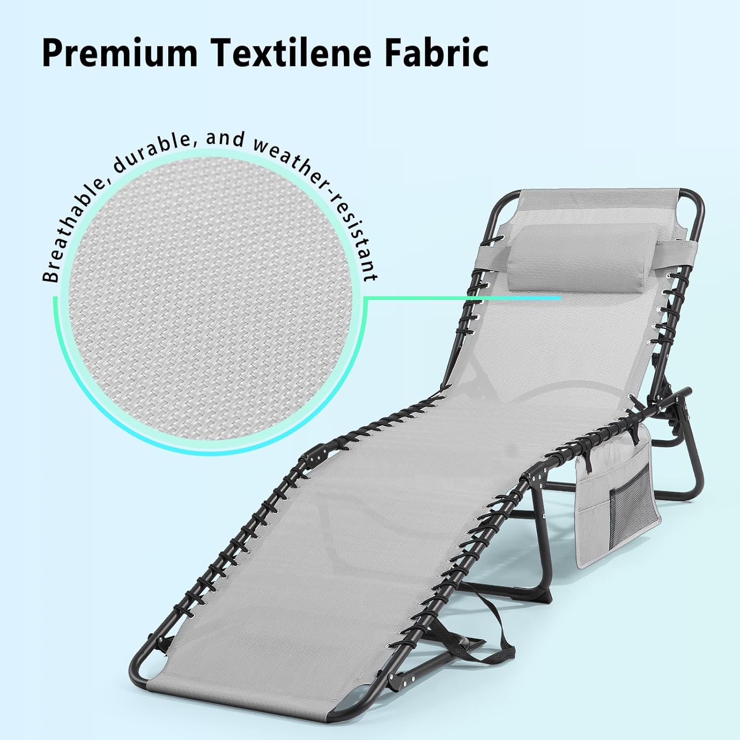 Unovivy Outdoor Chaise Lounge Chairs Set of 2, Portable Folding Pool Lounge Chair with 5-Position Reclining Back, Teslin Tanning Chair for Pool, Beach, Patio, Sunbathing