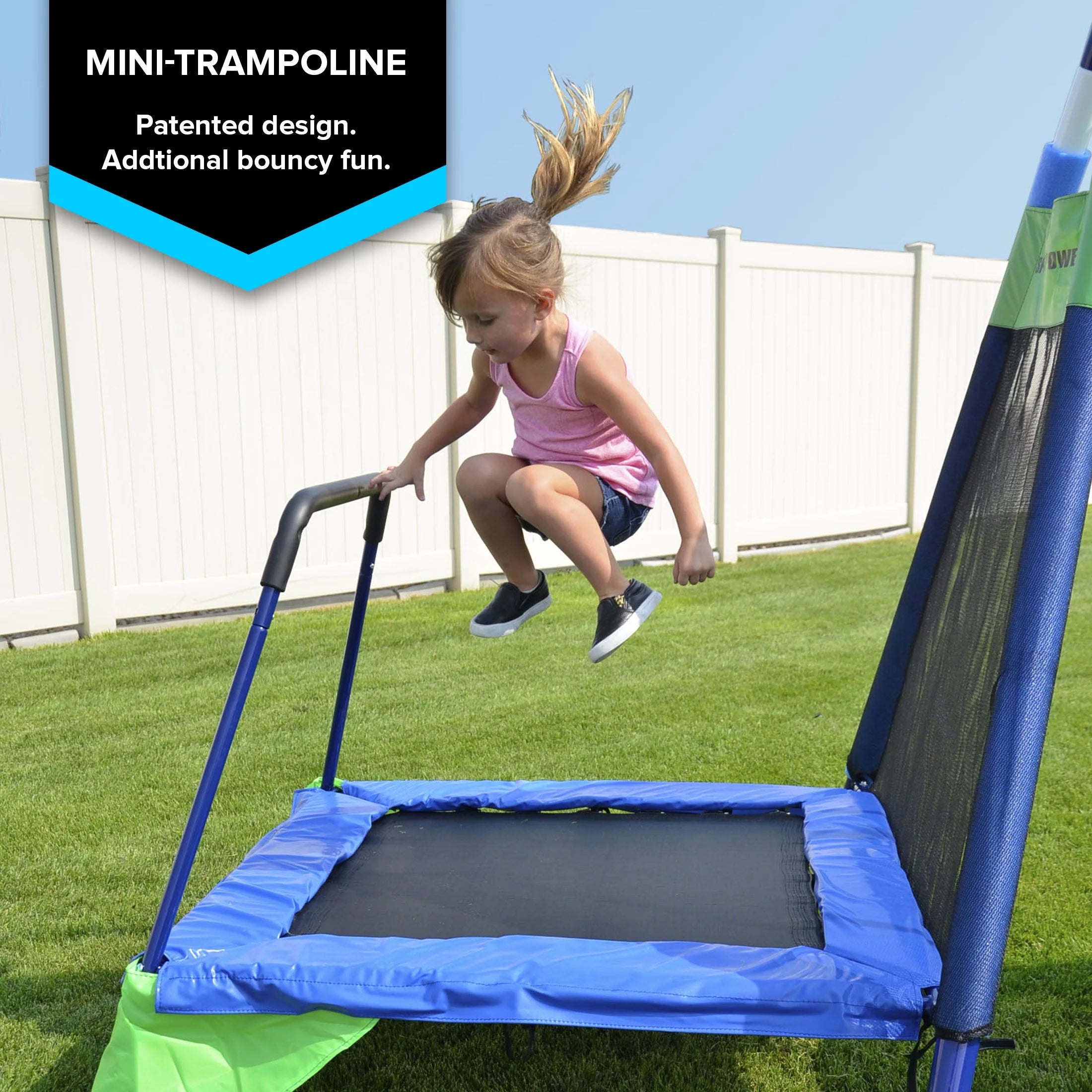 Sportspower Mountain View Metal Swing Set – Glide Ride, Saucer, Trampoline & Slide with Lifetime Warranty