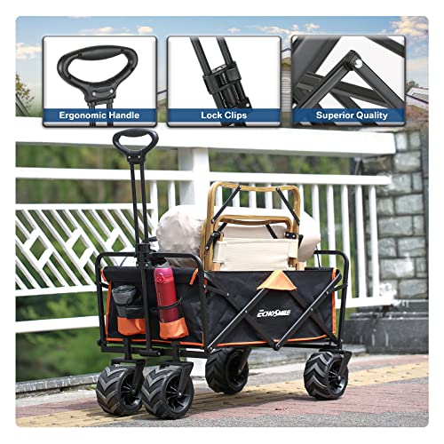 EchoSmile Collapsible Heavy-Duty Wagon, 350lbs Capacity, All-Terrain Wheels, Adjustable Handle, Outdoor Use