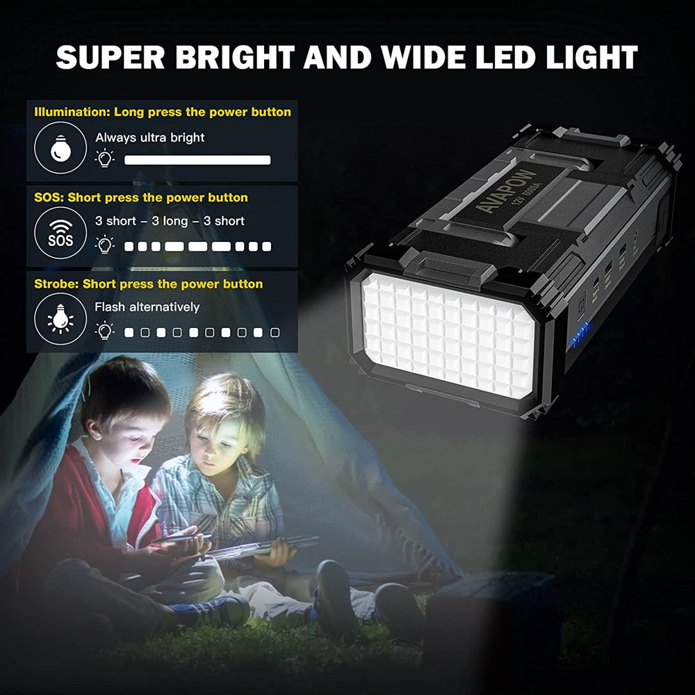 AVAPOW 6000A Car Battery Jump Starter, Dual USB Quick Charge, LED Light, 12V for Gas/Diesel Engines