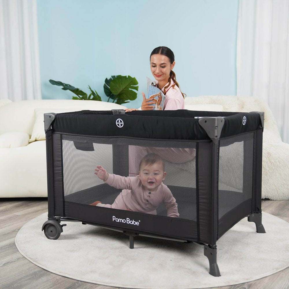 Pamo Babe Unisex Baby Playard with Bassinet, Changing Table & Toys – Portable Nursery Center
