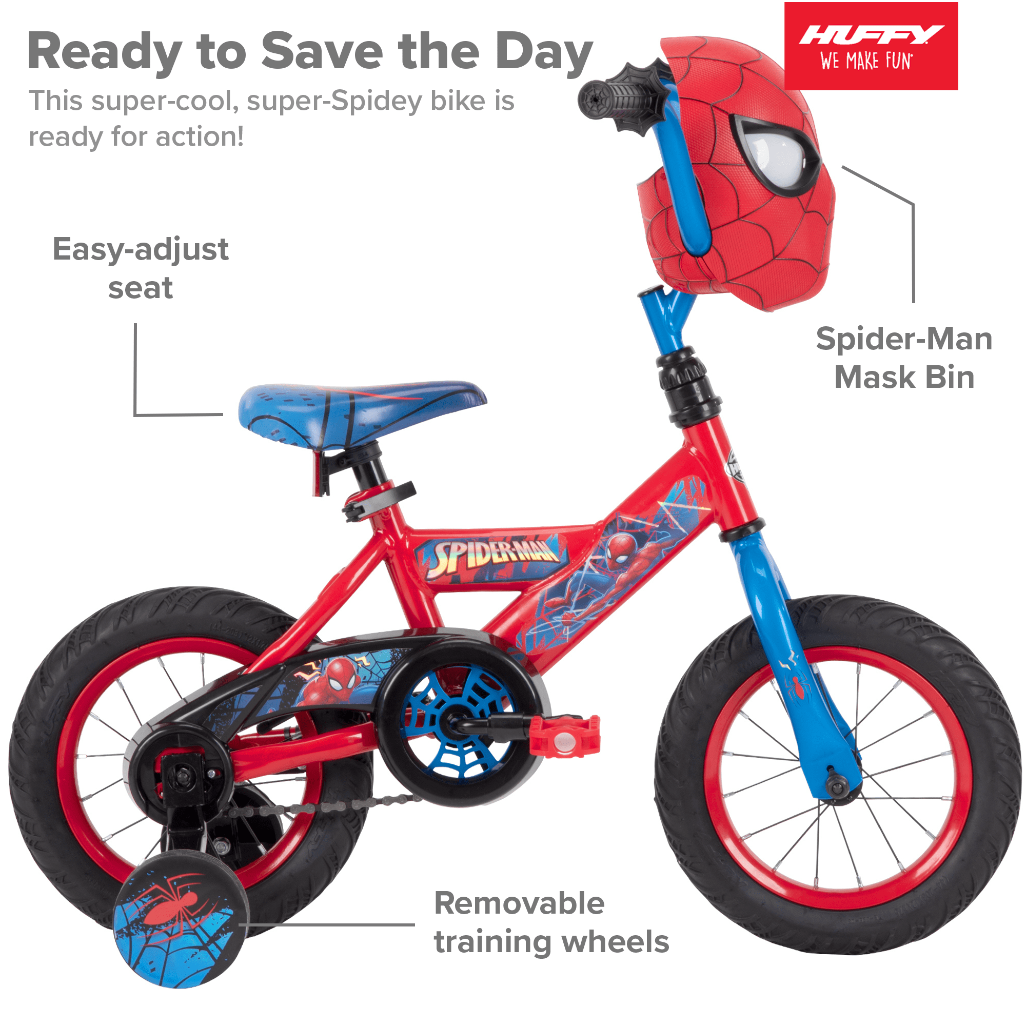 Huffy Marvel Spider-Man 12′′ Kids Bike with Training Wheels, Steel Frame, Ages 3-5