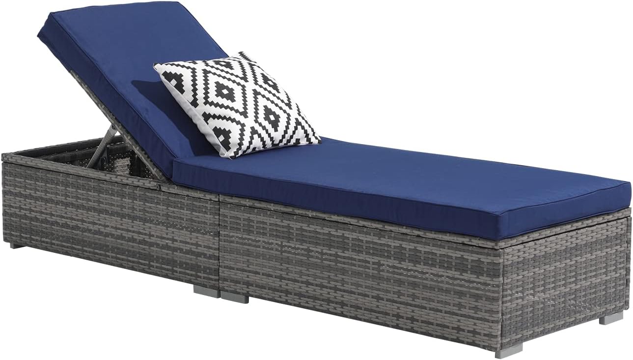 Patiorama Outdoor Patio Lounge Chair, Elegant Reclining Adjustable Pool Rattan Chaise Chair with Beige Cushion, Brown PE Wicker, Steel Frame, Set of 2