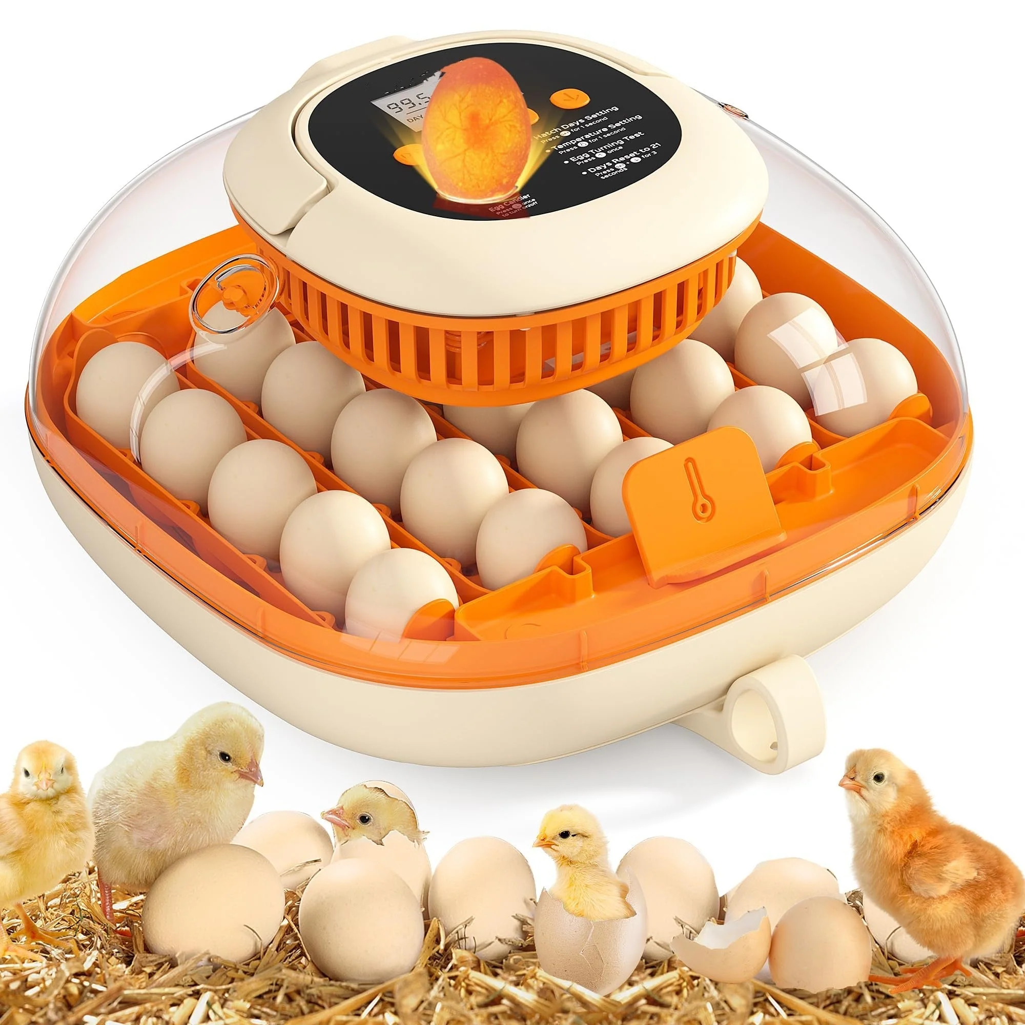 [2024 Upgrade] 25 Egg Incubator, Automatic Egg Turner with Thermometer Seat and Humidity Control, Egg Candler, 360° View with Clear Window, Incubators for Hatching Chicks