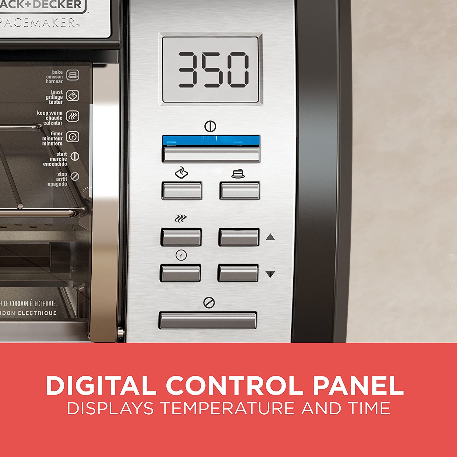 BLACK+DECKER SpaceMaker Under-Counter Toaster Oven, Digital Controls, Black/Stainless Steel, Fits 9′′ Pizza or 4 Slices