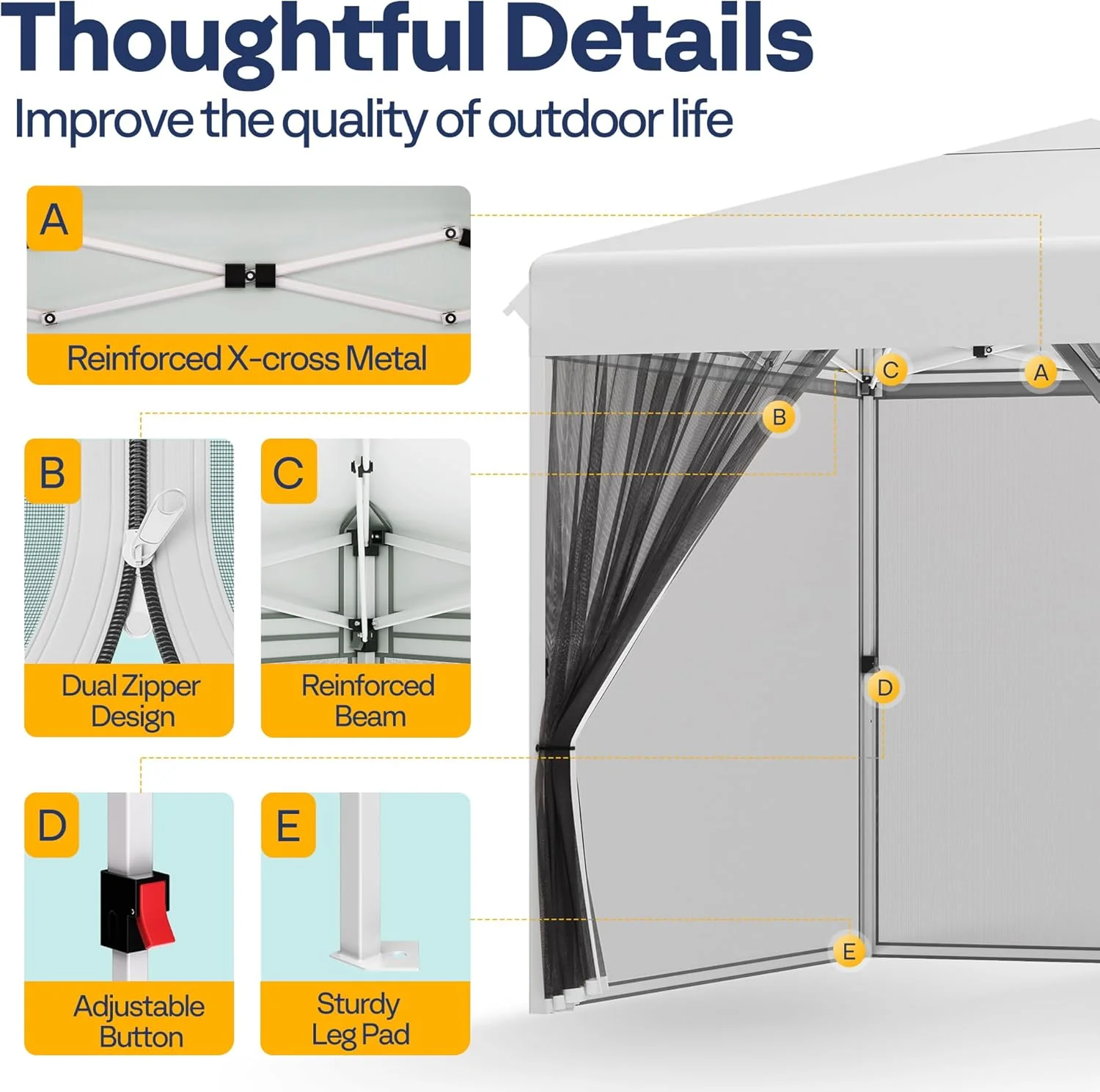 10x10ft Easy Pop-Up Canopy, Outdoor Screen Tent with Mosquito Netting, 2 Zipper Doors, and Roller Bag for Yard Camping Picnic Party Events, Beige