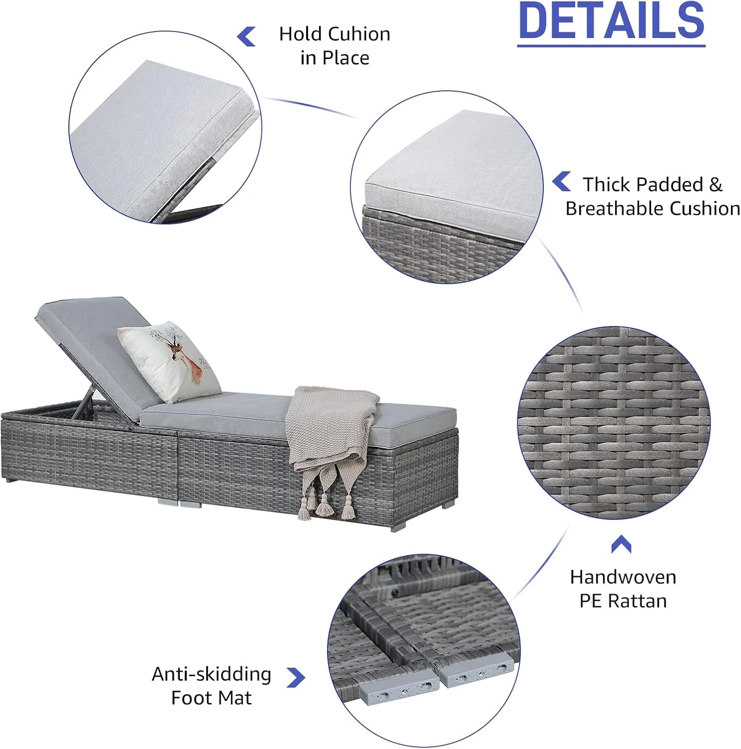 Patiorama Outdoor Patio Lounge Chair, Elegant Reclining Adjustable Pool Rattan Chaise Chair with Beige Cushion, Brown PE Wicker, Steel Frame, Set of 2