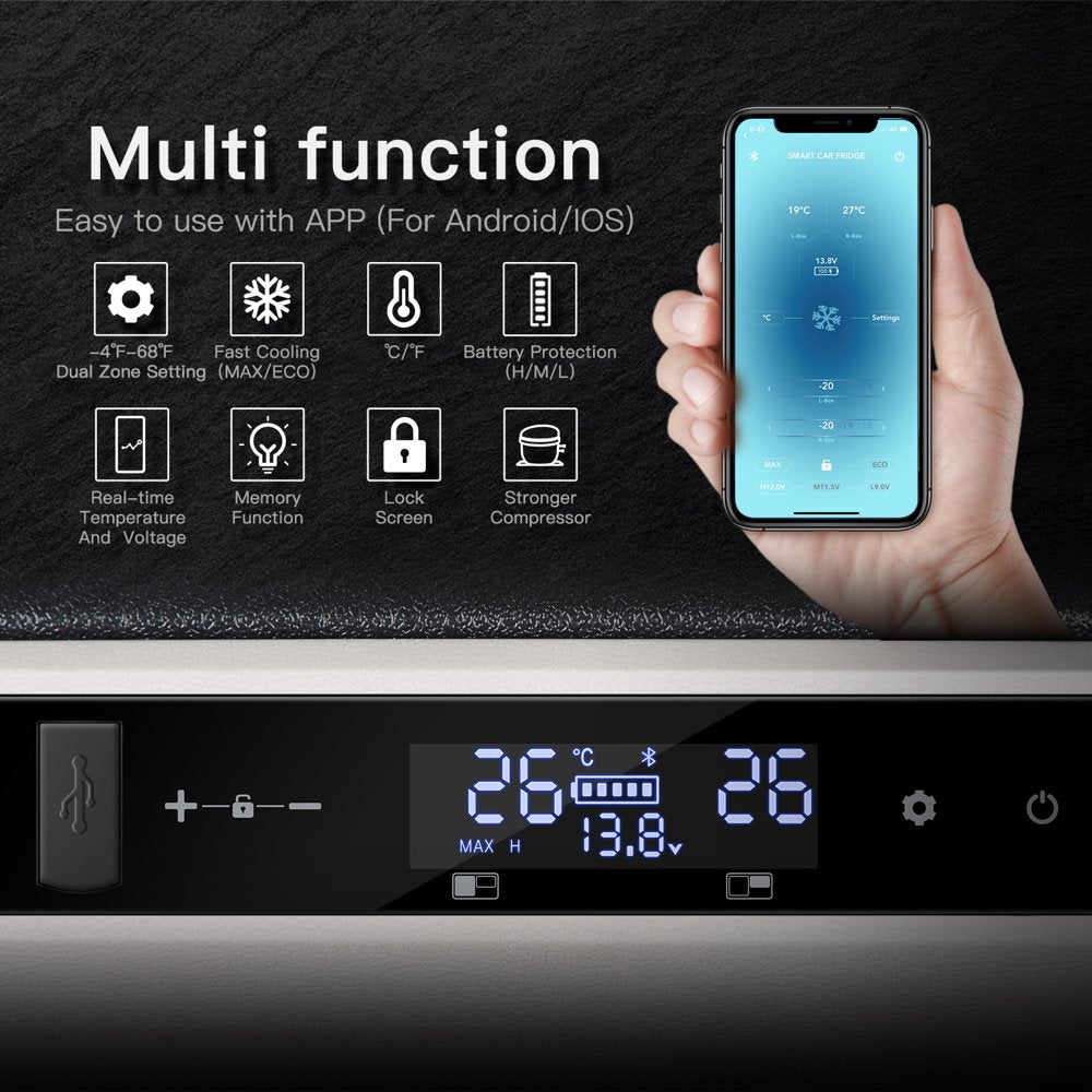 Portable 37 Qt Car Refrigerator Freezer with App Control, Dual Zone, Energy Efficient for Camping & Travel