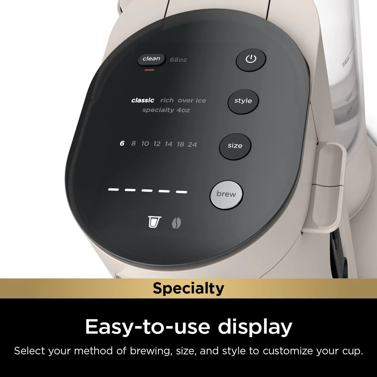 Ninja Pods & Grounds Single-Serve Coffee Maker, K-Cup Pod Compatible, Brews Grounds, Compact Design, 56-oz. Reservoir, 6-oz. Cup to 24-oz. Travel Mug Brew Sizes, Iced Coffee Maker, Stone, PB041ST