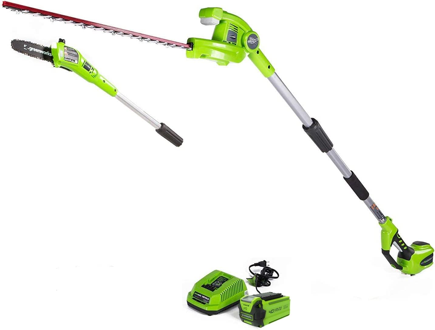 Greenworks 40V Cordless Polesaw & Pole Hedge Trimmer Combo Kit, 8′′ Bar, 20′′ Blade, Maintenance-Free
