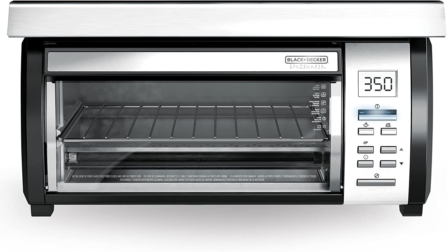BLACK+DECKER SpaceMaker Under-Counter Toaster Oven, Digital Controls, Black/Stainless Steel, Fits 9′′ Pizza or 4 Slices