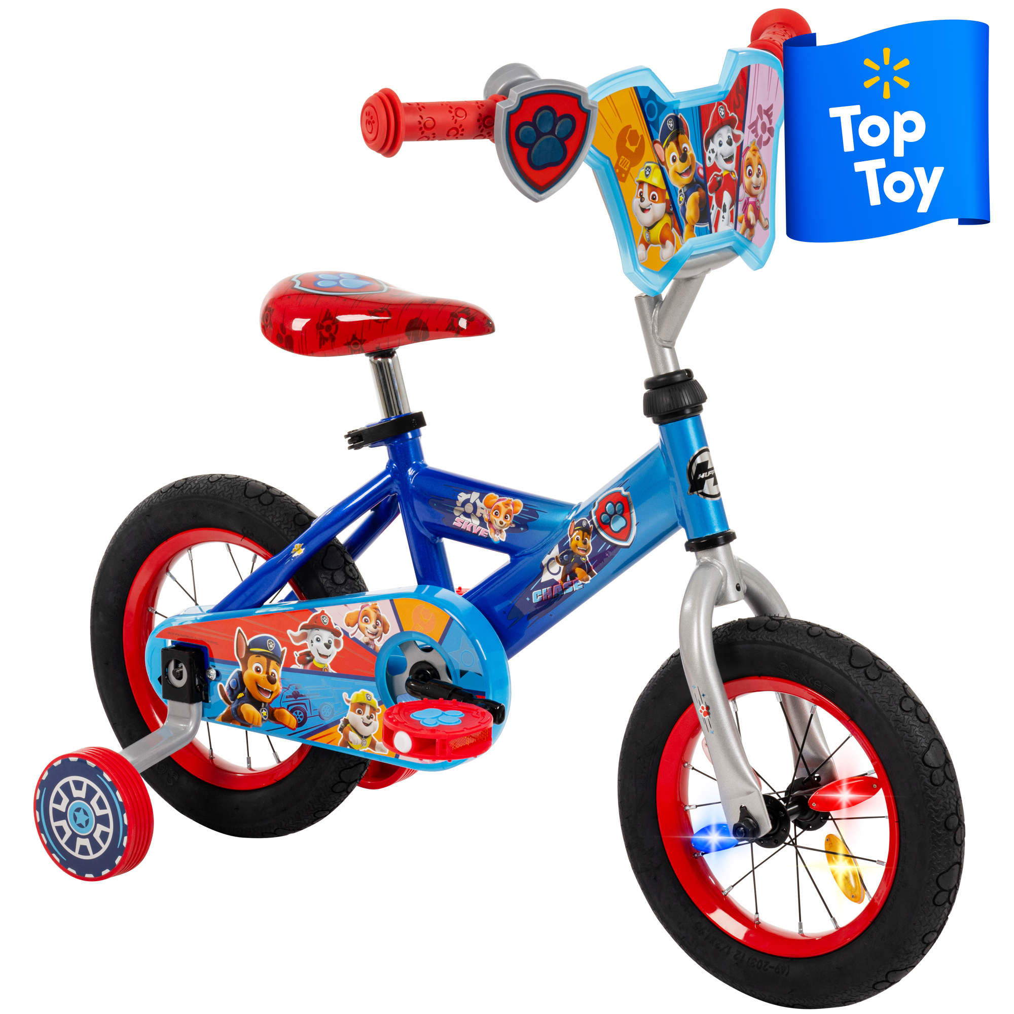 Huffy Paw Patrol Kids Bike 12′′ Blue, Ages 3+, LED Lights, Training Wheels, Steel Frame