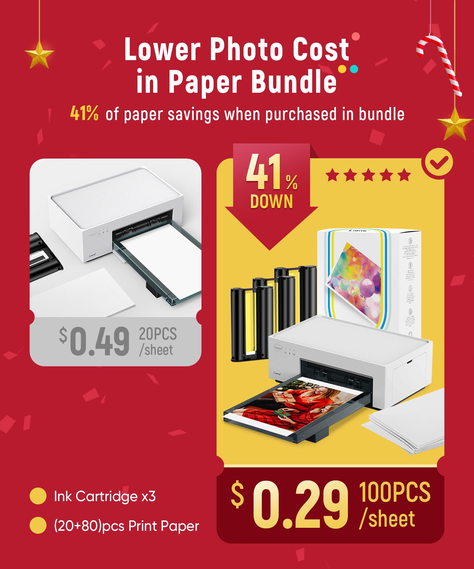 Liene 4×6 Photo Printer with Wi-Fi, 100 Sheets, Thermal-Dye Sublimation, for iPhone & Android