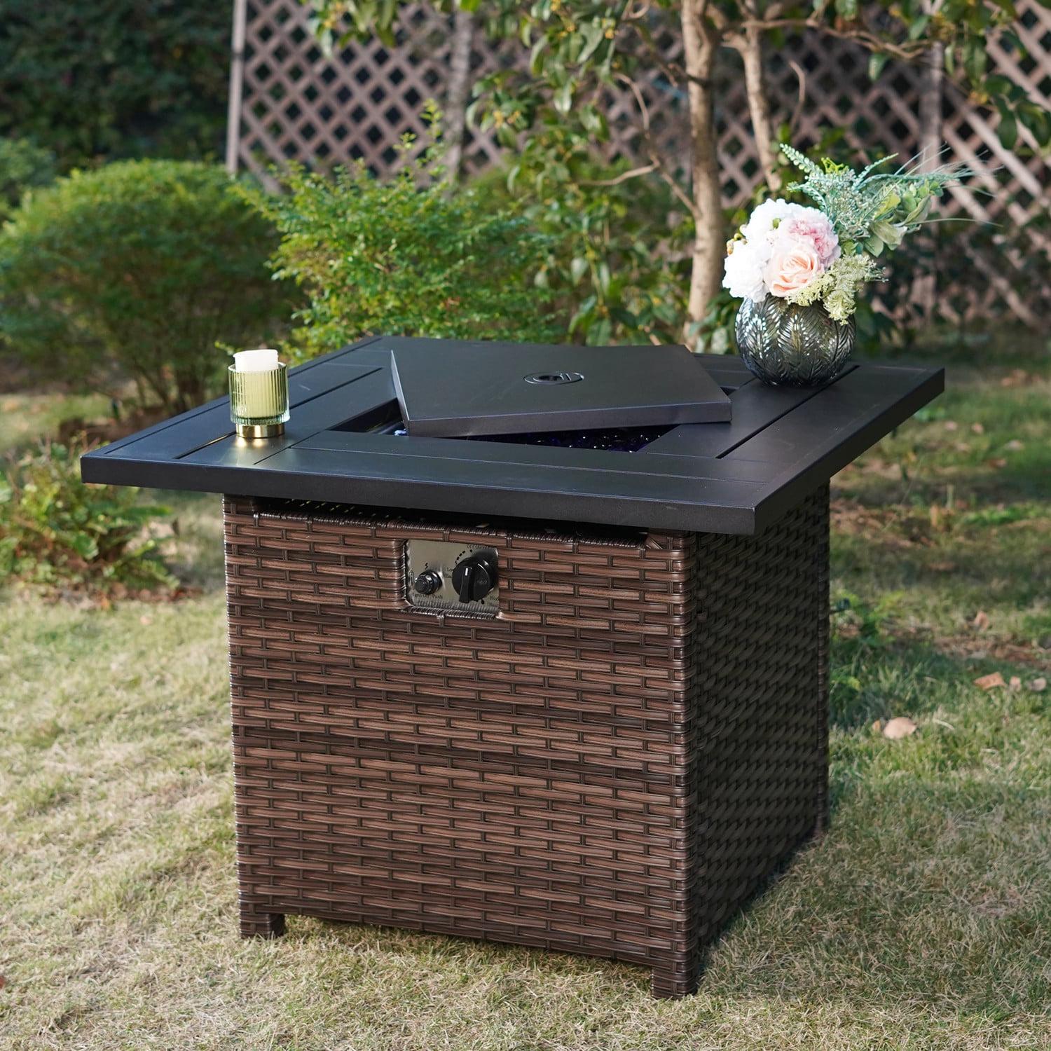 MF Studio 32′′ 50000BTU Brown Wicker Propane Gas Fire Pit Table, Rust Resistant, Square Shape