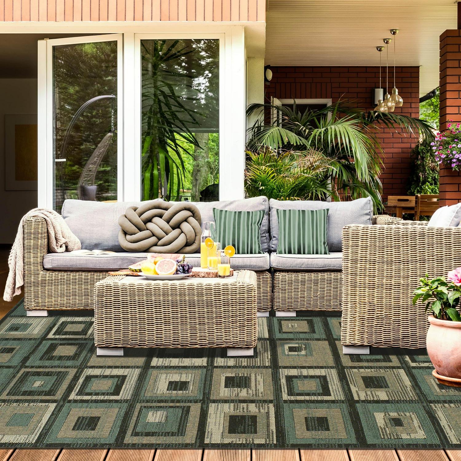 SUPERIOR Colburn Geometric Blue Area Rug 6′ x 9′ – Indoor/Outdoor, Modern Style, Weather-Resistant Polypropylene