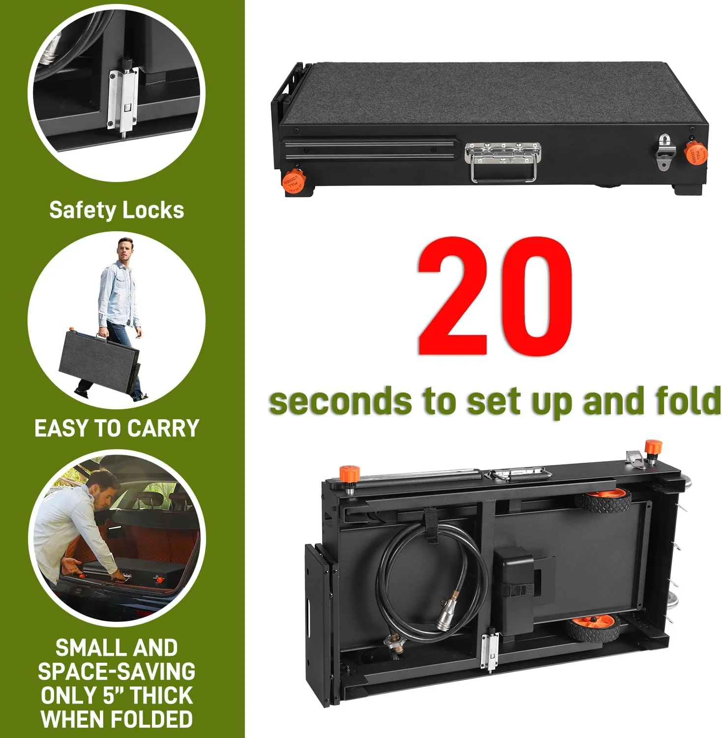 LKVHV Portable Outdoor Grill Table – Sturdy BBQ Cart with Wheels, 31′′x17′′ for Camping & Tailgating