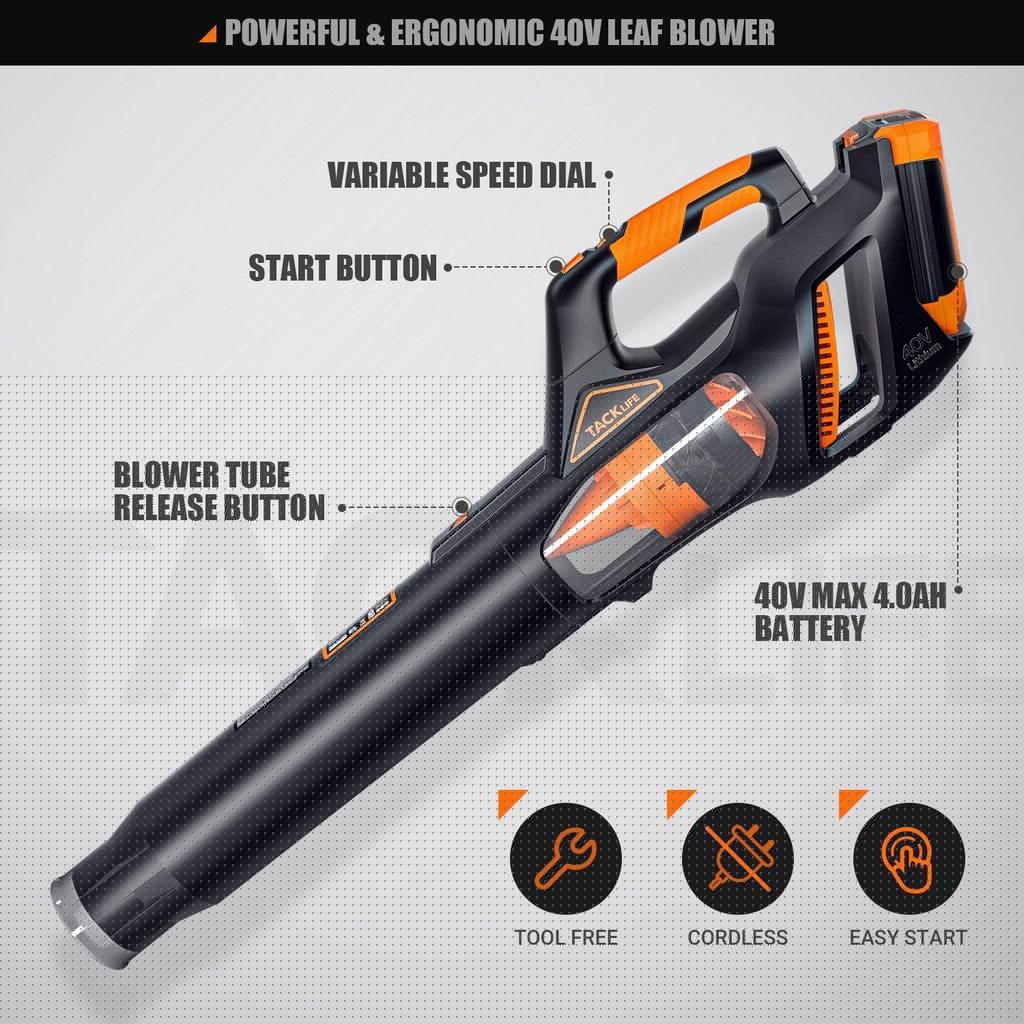 TACKLIFE 40V Leaf Blower KDBV40A, Brushless Motor, 540 CFM, 100 MPH, 5-Speed, 4.0Ah Battery & Charger Included