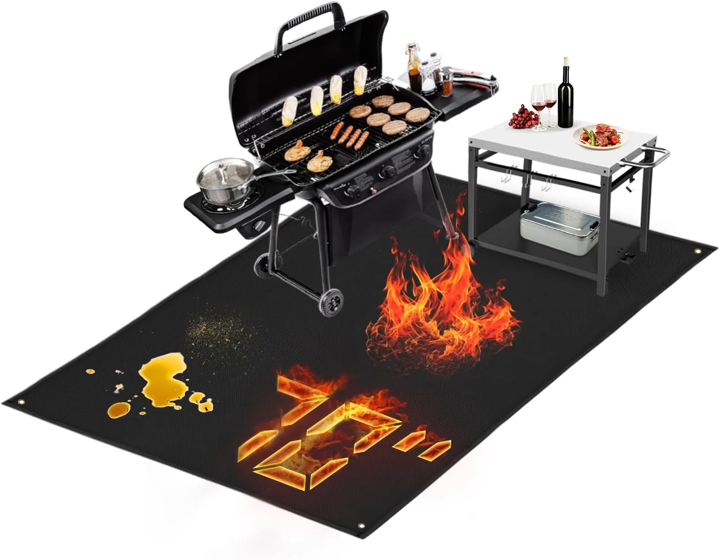 Extra Large Fireproof Grill Mat 90×48 Inch, Heat Resistant Deck Protector, Waterproof, Fits Blackstone & Weber Grills