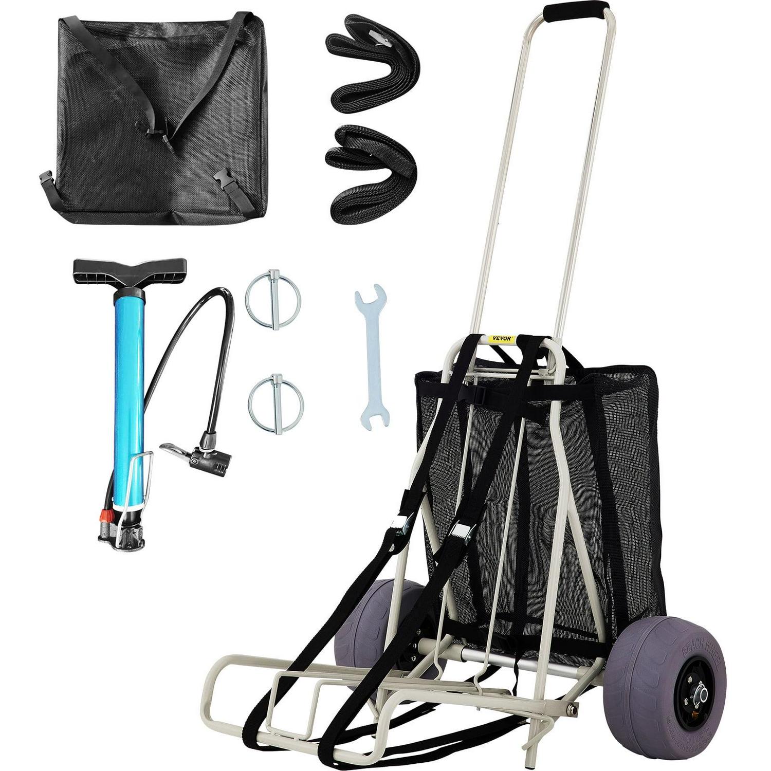 VEVOR Beach Cart for Sand, 165 lbs Capacity, 10′′ PVC Wheels, Adjustable Height, Heavy Duty Folding Cart