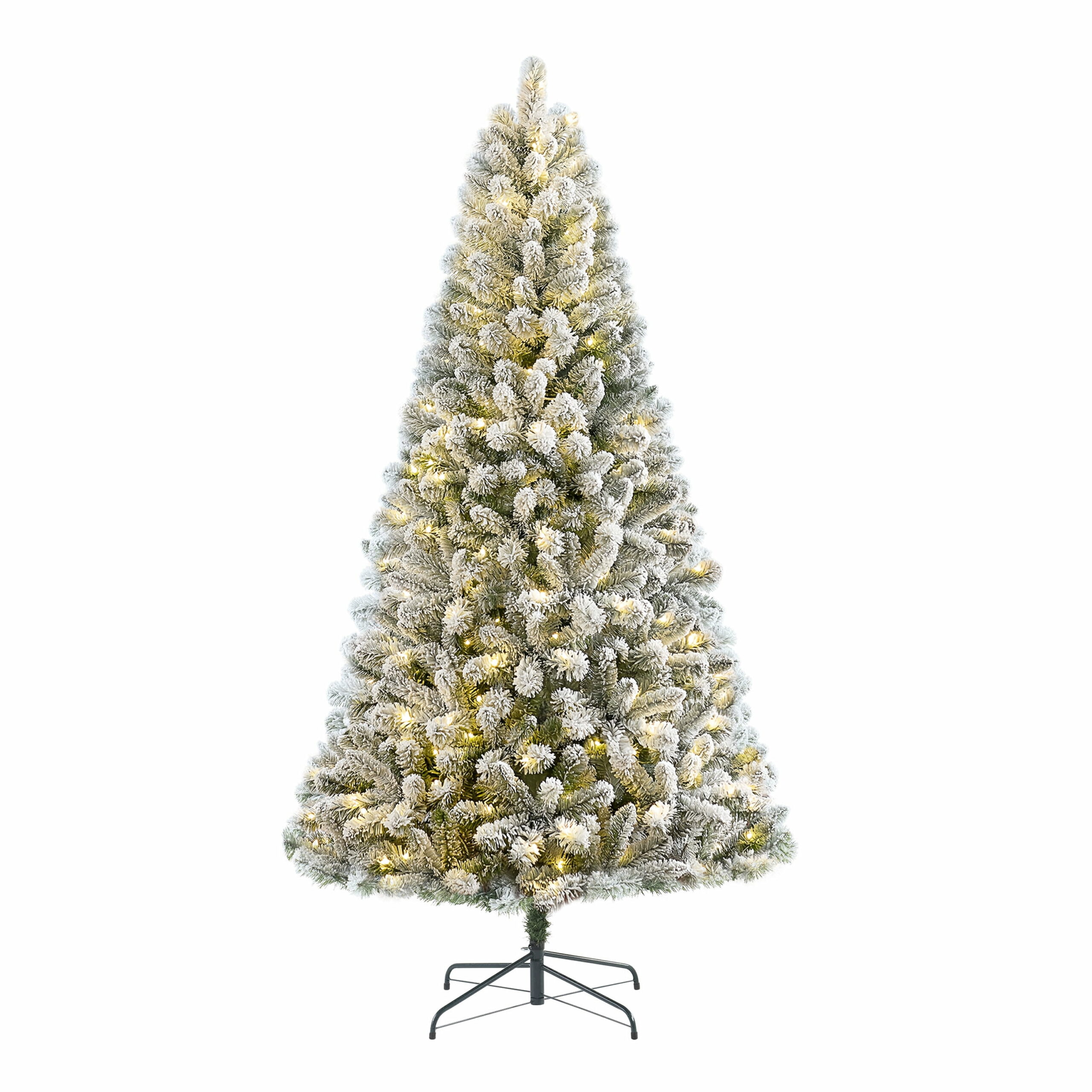 Holiday Time 6.5 ft Pre-Lit Flocked Frisco Pine Christmas Tree, 250 LED Lights, Green/White, with Stand