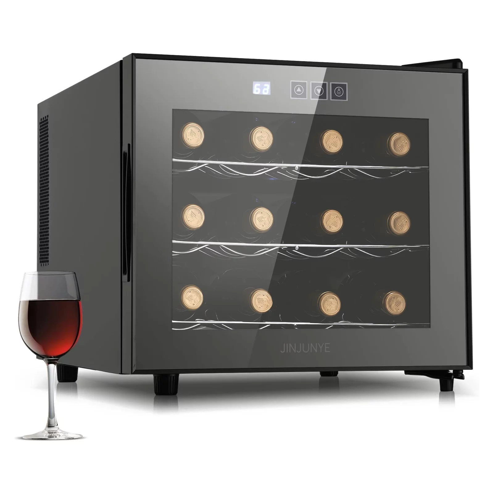 JINJUNYE 12-Bottle Wine Cooler Refrigerator with Temperature Control, Countertop Mini Fridge, Glass Door, for Home/Office/Bar