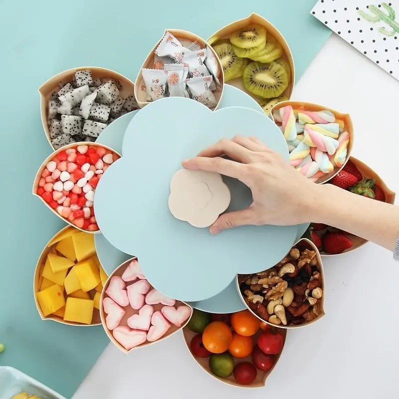 BloomzoTM Flower-Shaped Rotating Snack Box, Multi-Purpose Storage for Snacks, Jewelry, Makeup, BPA-Free, Elegant Design