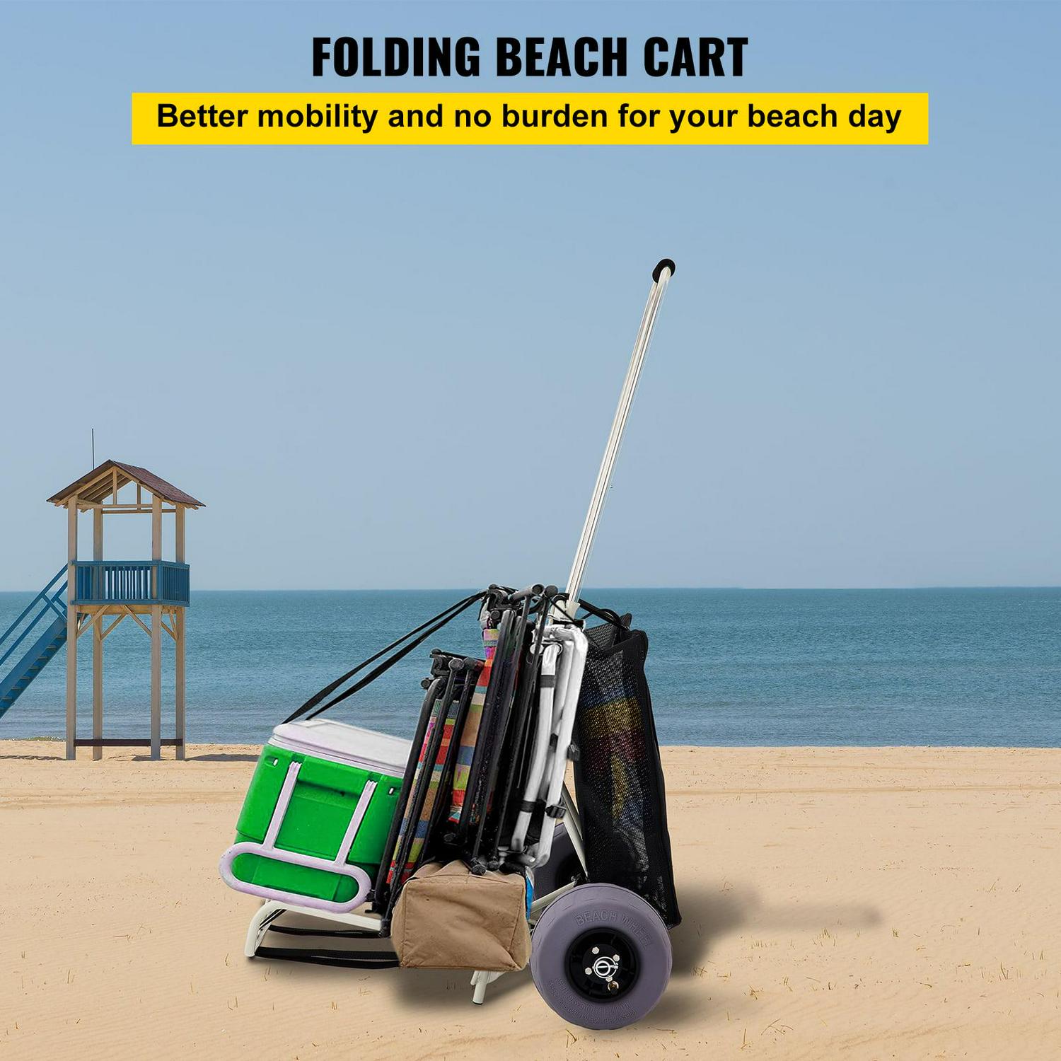 VEVOR Beach Cart for Sand, 165 lbs Capacity, 10′′ PVC Wheels, Adjustable Height, Heavy Duty Folding Cart