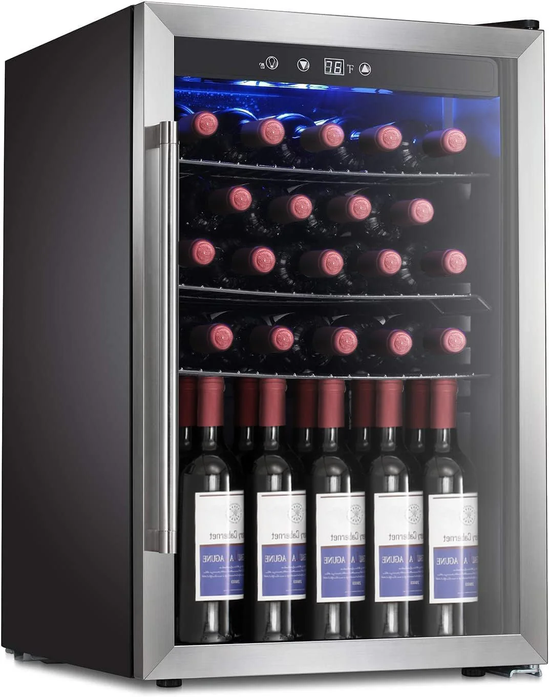 Antarctic Star Wine Cooler, 36 Bottle, Stainless Steel, Double Glass Door, Touch Screen, 4.4 Cu.Ft, Freestanding