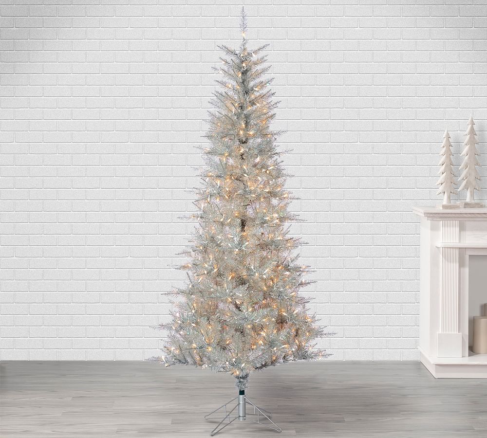Tuscany Pre-Lit Tinsel Faux Christmas Tree, PVC/Metal, Clear Incandescent Lights, Indoor Flame-Resistant, Easy Setup