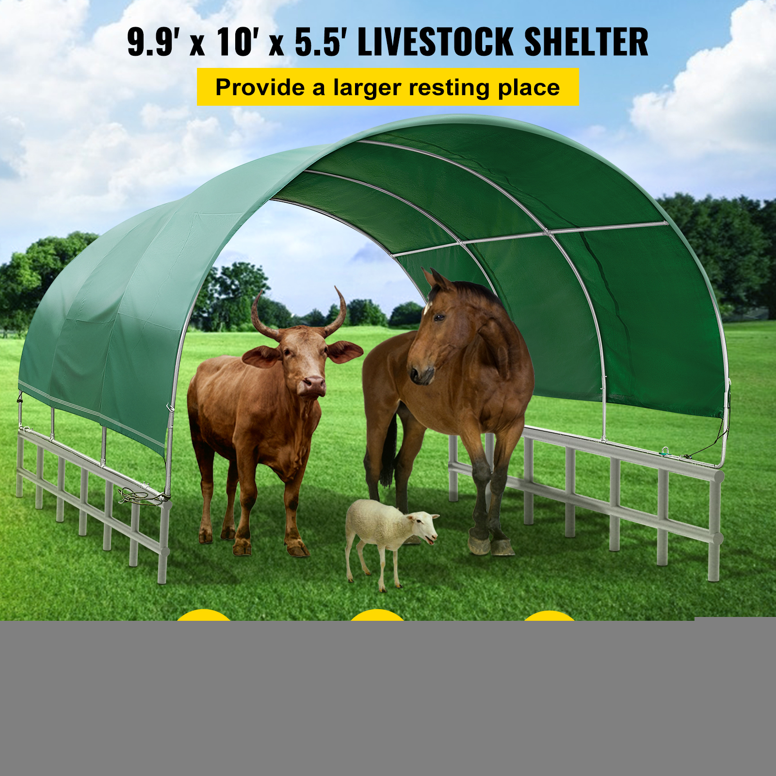 VEVOR 10×10 Livestock Shade Shelter, Green PVC Waterproof Corral Panels for Horses