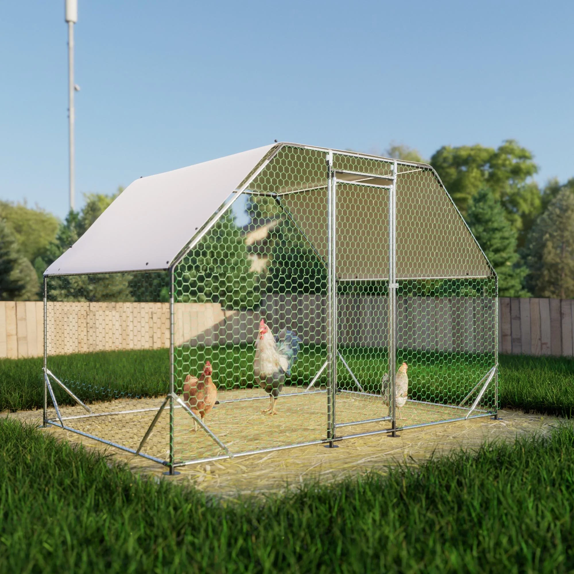 Seizeen Large Walk-in Chicken Coop, Weatherproof & Sturdy Metal Hen House for 6-8 Chickens, 10FT with Easy Access & Versatile Use
