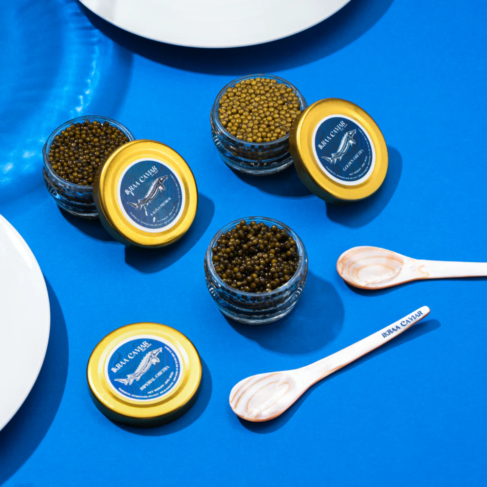 Gourmet Caviar Tasting Sampler Trio with Imperial Osetra, Kaluga Premium & Golden Osetra, Includes 2 Pearl Spoons