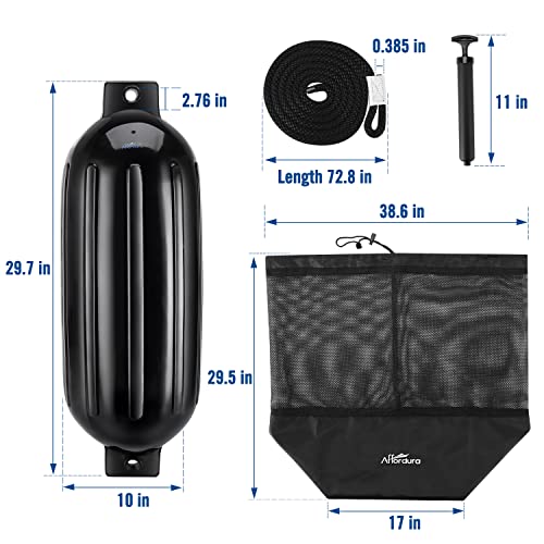 Affordura Boat Fender 4 Pack with Ropes & Accessories, 6.5 Inch Bumpers for Pontoon Protection