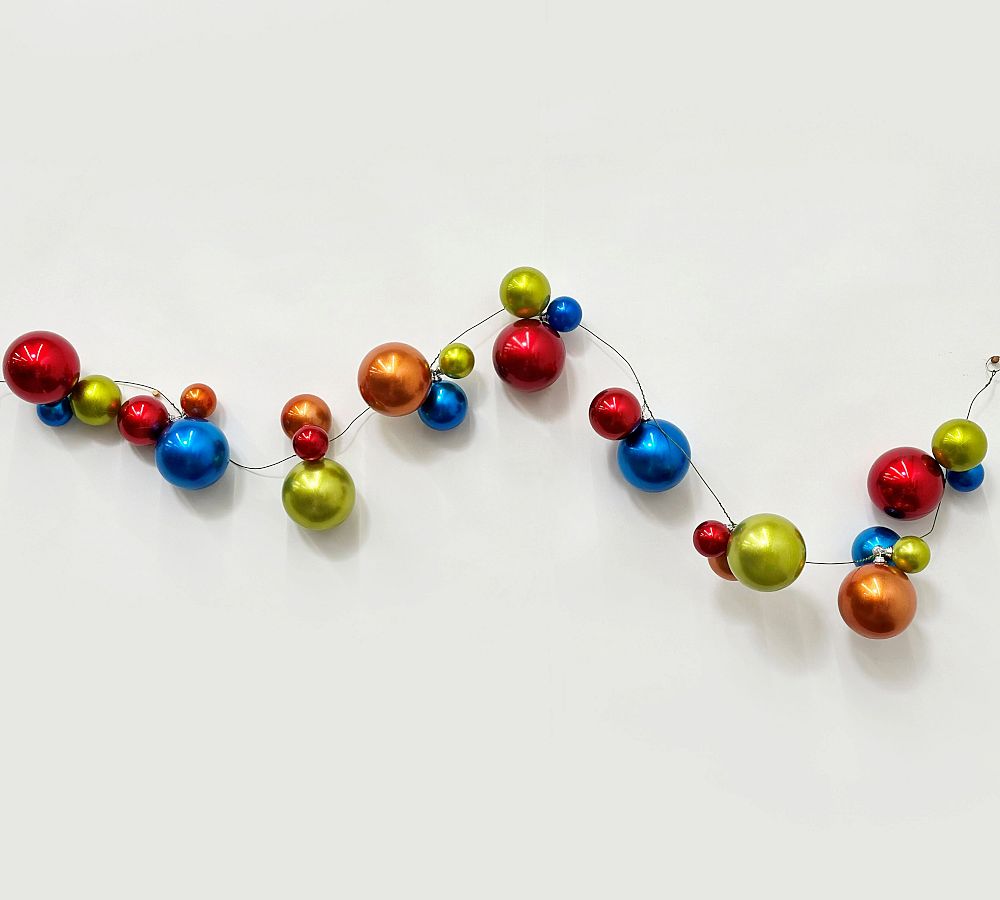Handcrafted Painted Plastic Ball Garland with Hanging Loops, 67′′ Long, Decorative Home Accent