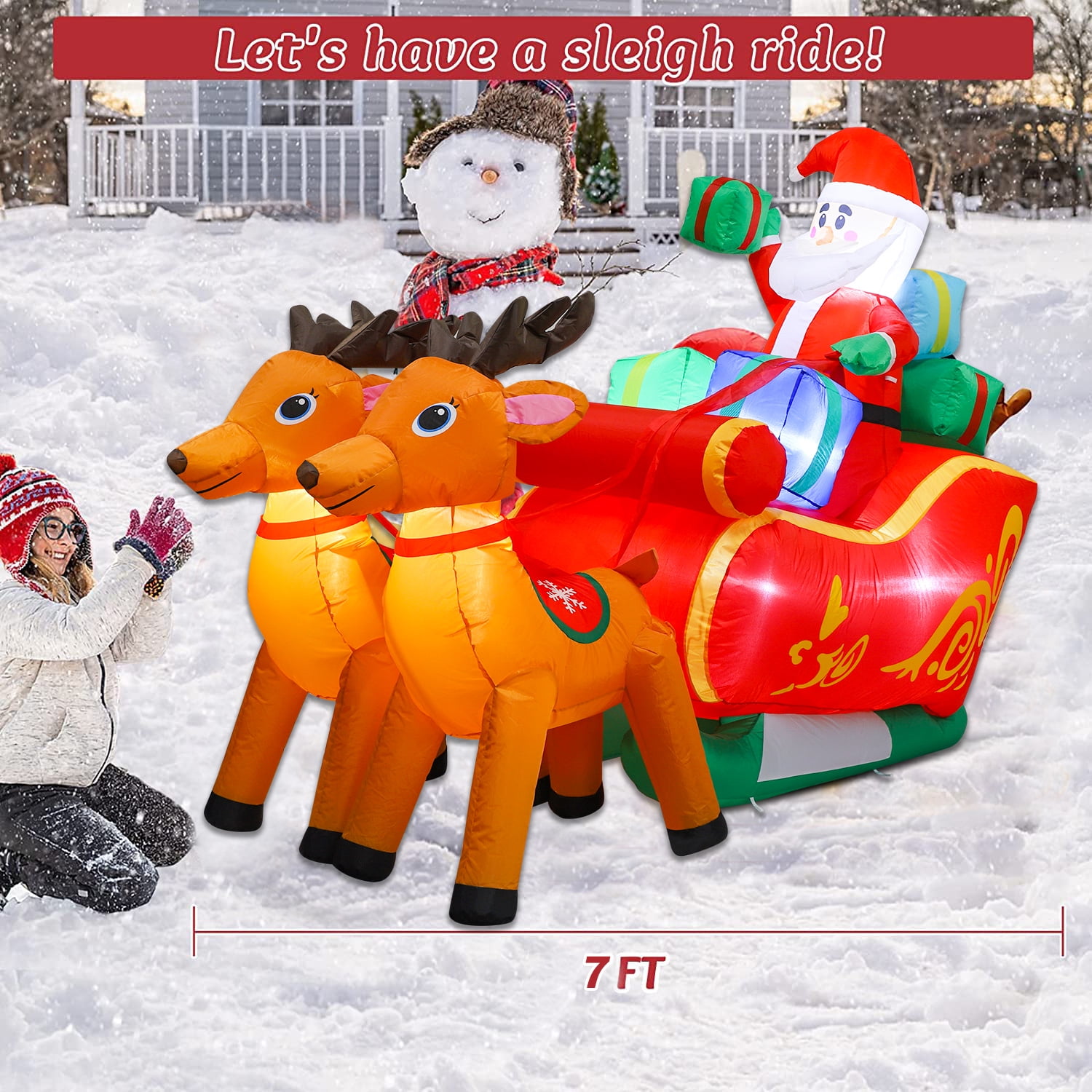 Inflatable Santa on Sleigh with LED Lights, 7ft – Durable Outdoor Christmas Decoration by [Brand Name]