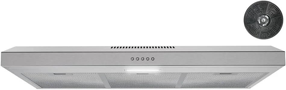 Streamline Longhena 36′′ Convertible Undermount Range Hood, Stainless Steel, Mesh Filters, LED Light, 3-Speed Fan