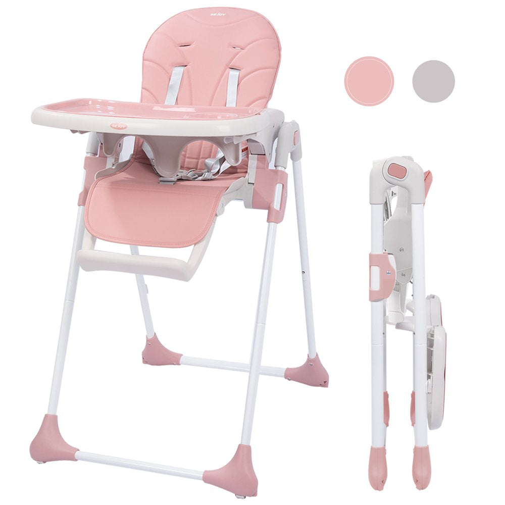 SEJOY Foldable Adjustable 3-in-1 Baby Highchair, Pink, with 6 Height Levels & BPA-Free Tray