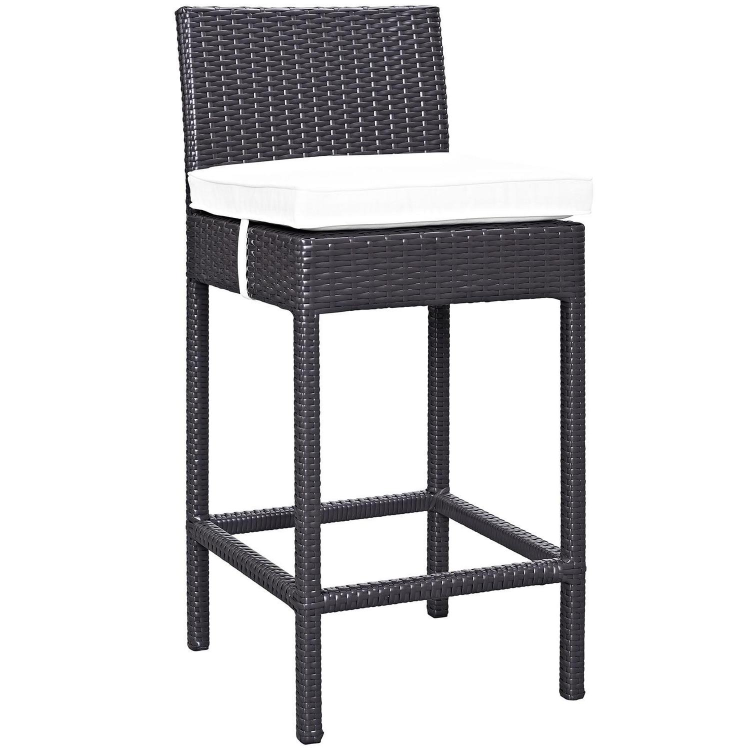 Modway Lift Bar Stool Set of 2, Espresso White Rattan, Outdoor Patio Furniture