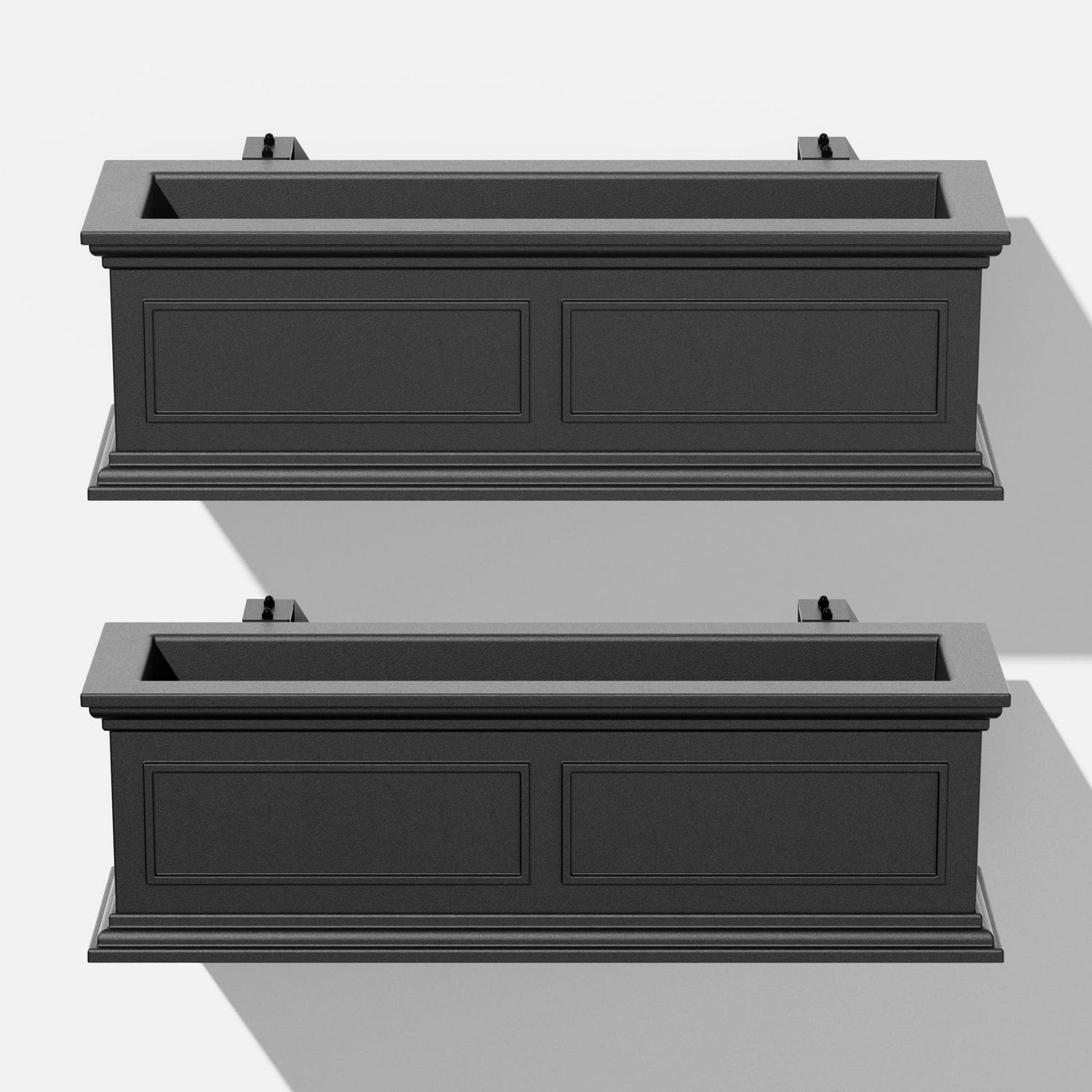 Veradek Brixton 36′′ Black Railing Window Box Planter 2-Pack – Durable, Fade-Resistant, with Drainage Holes