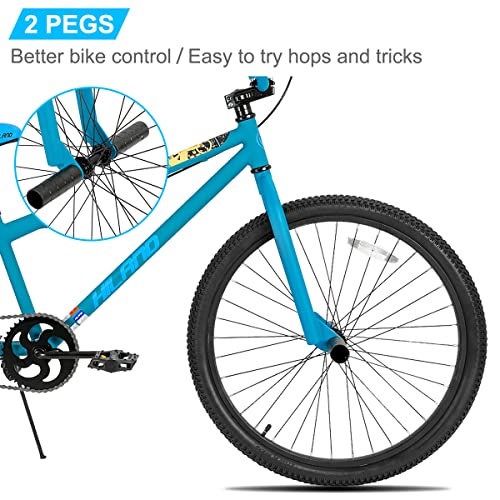 Hiland 26′′ BMX Bike for Beginner to Advanced Riders, Steel Frame, Blue, Includes 2 Pegs, Linear-Pull Brake
