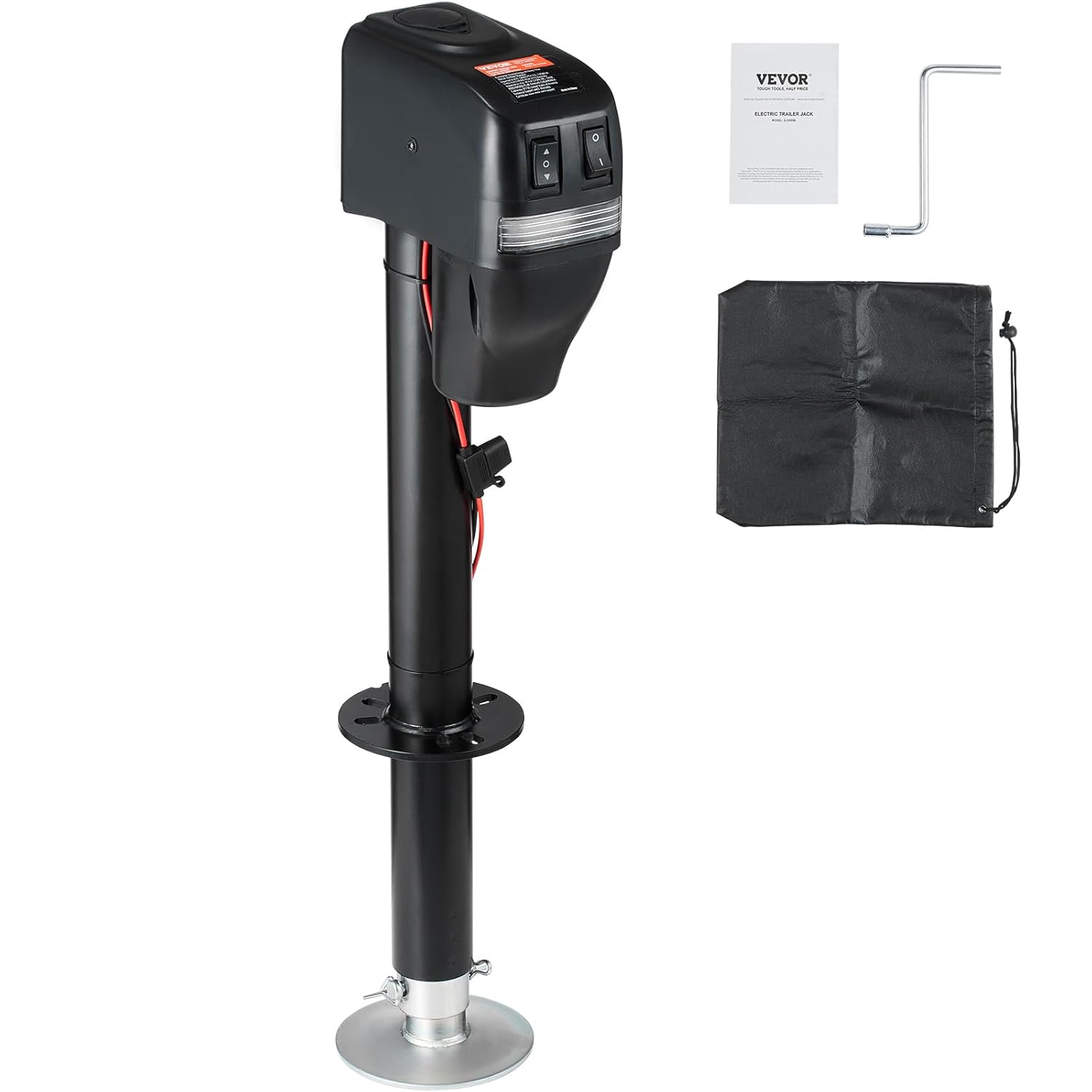 VEVOR Electric Trailer Jack 4000 lbs Capacity, Adjustable Height 9.84′′-27.95′′, Waterproof Cover, LED Light, for RV & Utility Trailers