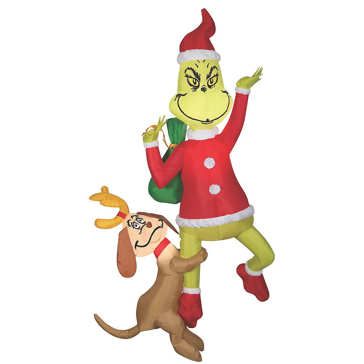 Gemmy Inflatable Dr. Seuss The Grinch & Max LED Yard Decoration, 72′′x43′′x19′′, Christmas Outdoor Decor