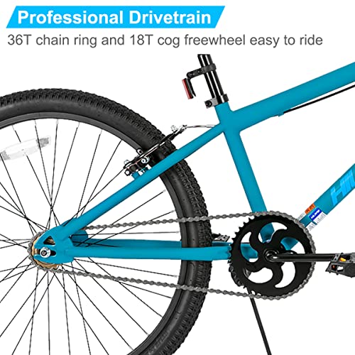 Hiland 26′′ BMX Bike for Beginner to Advanced Riders, Steel Frame, Blue, Includes 2 Pegs, Linear-Pull Brake