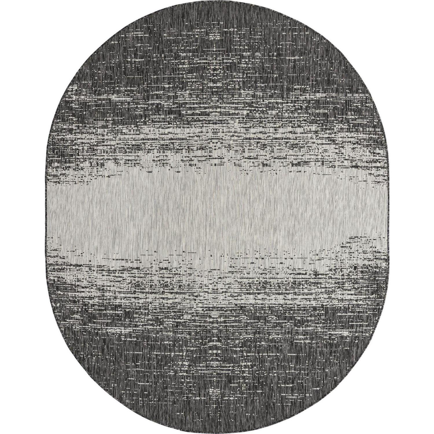 Unique Loom Outdoor Abstract Oval Area Rug, 7.75′ x 10′, Gray/Beige, Stain Resistant, Polypropylene