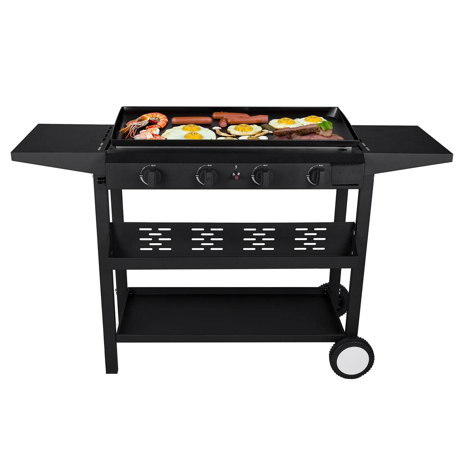 SUGIFT 4-Burner Outdoor Gas Griddle with Removable Plate, 32,700 BTU, Black BBQ Cooking Station