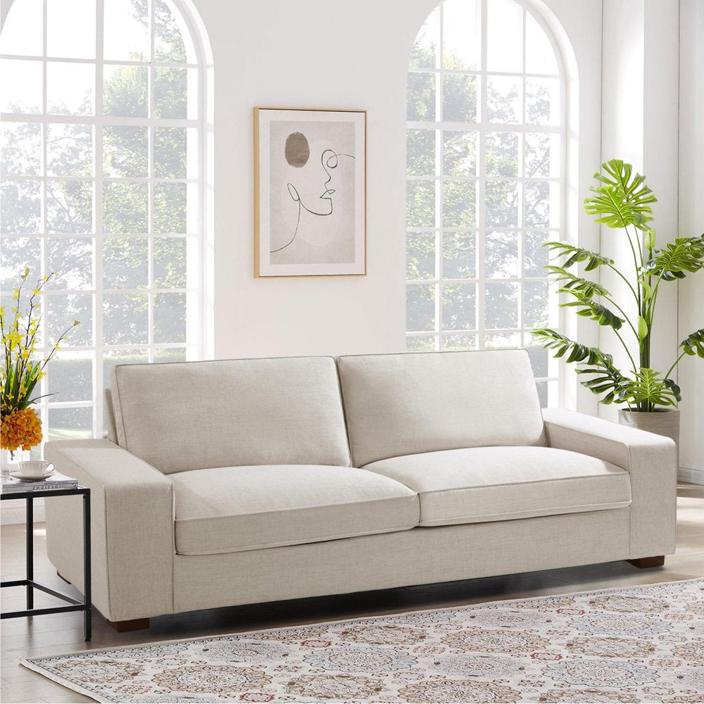 INGALIK 88.58′′ Beige Modern Loveseat Sofa, 3 Seater, Durable Wood Frame, Easy Assembly